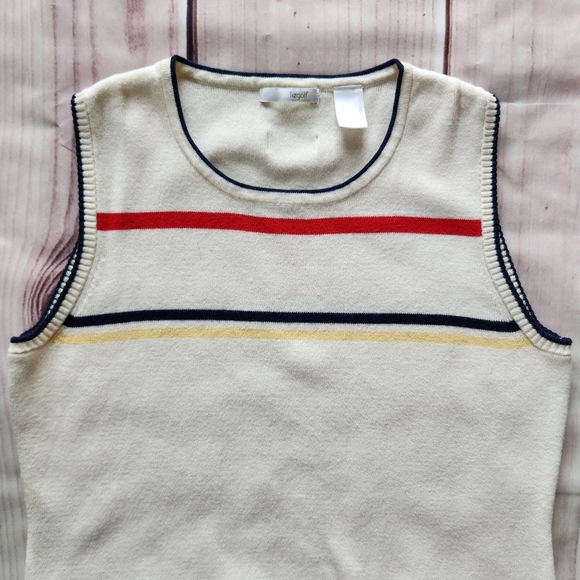 LizGolf By Liz Claiborne Sleeveless Sweater Vest Cream Stripe | Women's Size L - Picture 3 of 9